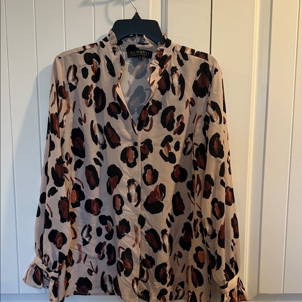 Eloquii Women's Animal Print Blouse - Cream and Brown